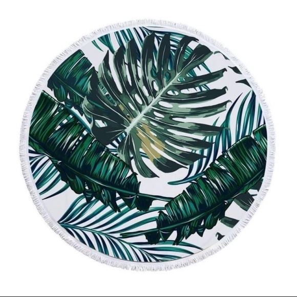 Tropical Leaf Print Large Round Beach Towel Cover Up - Picture 3 of 6